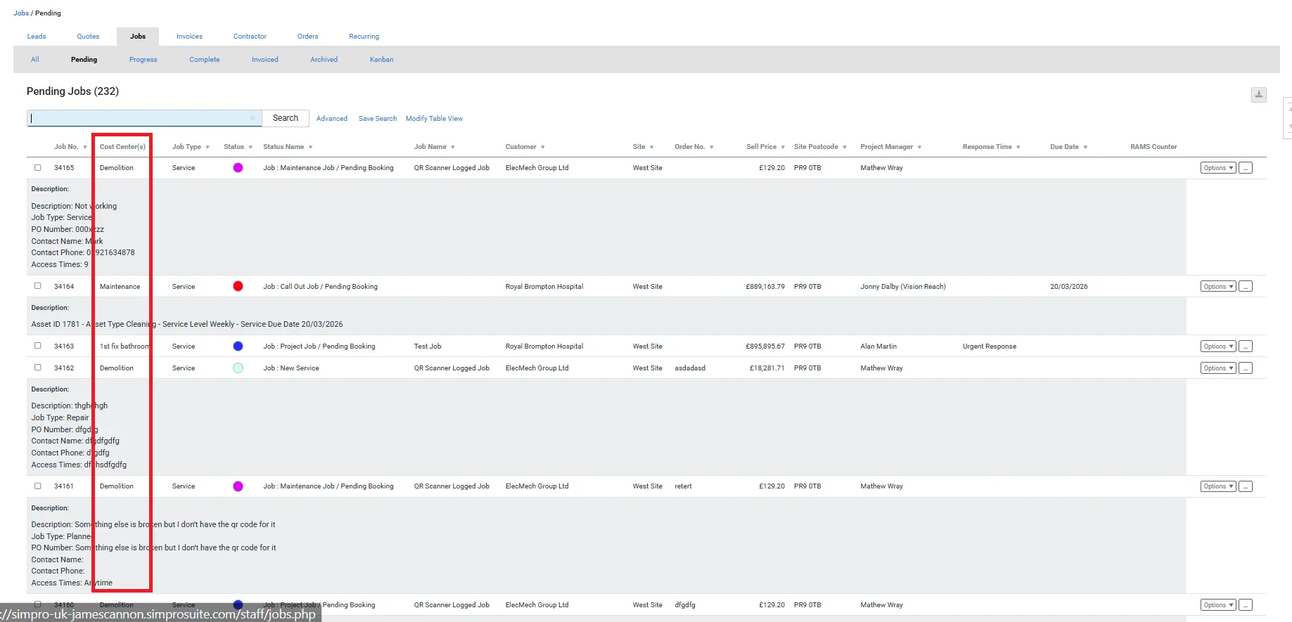 Add Cost Centre Column to Jobs list 6 Screenshot 2026 06 25 113320